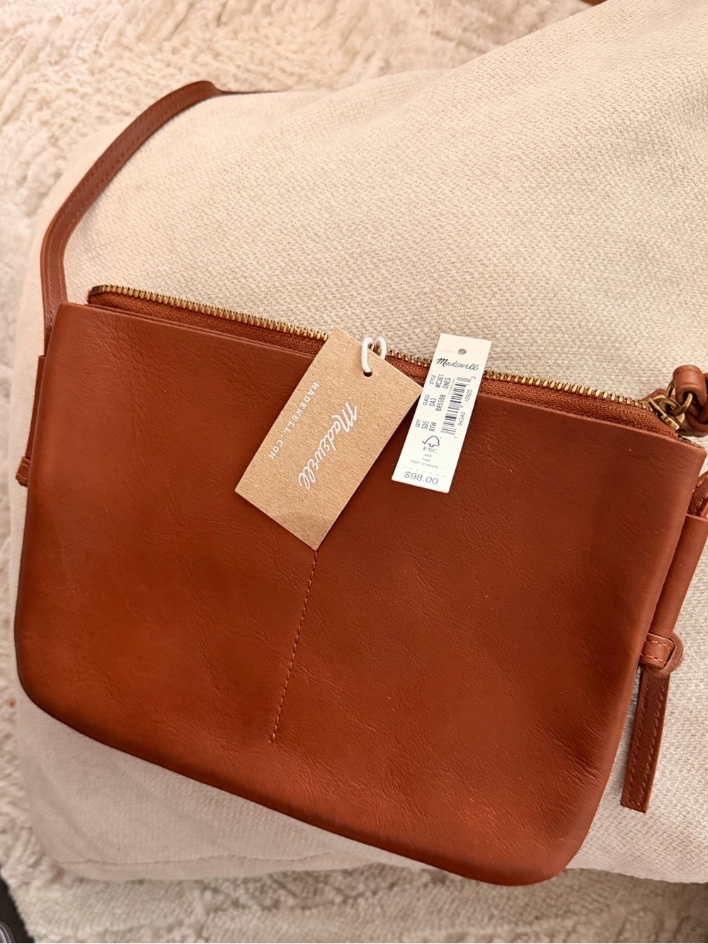 Madewell Leather Crossbody Bag in Cognac Brown